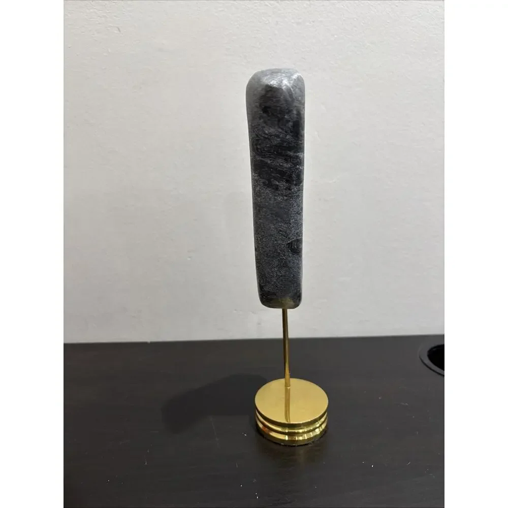West Elm Mid Century Modern MCM Marble Bird Sculpture On Brass Stand 11” Black